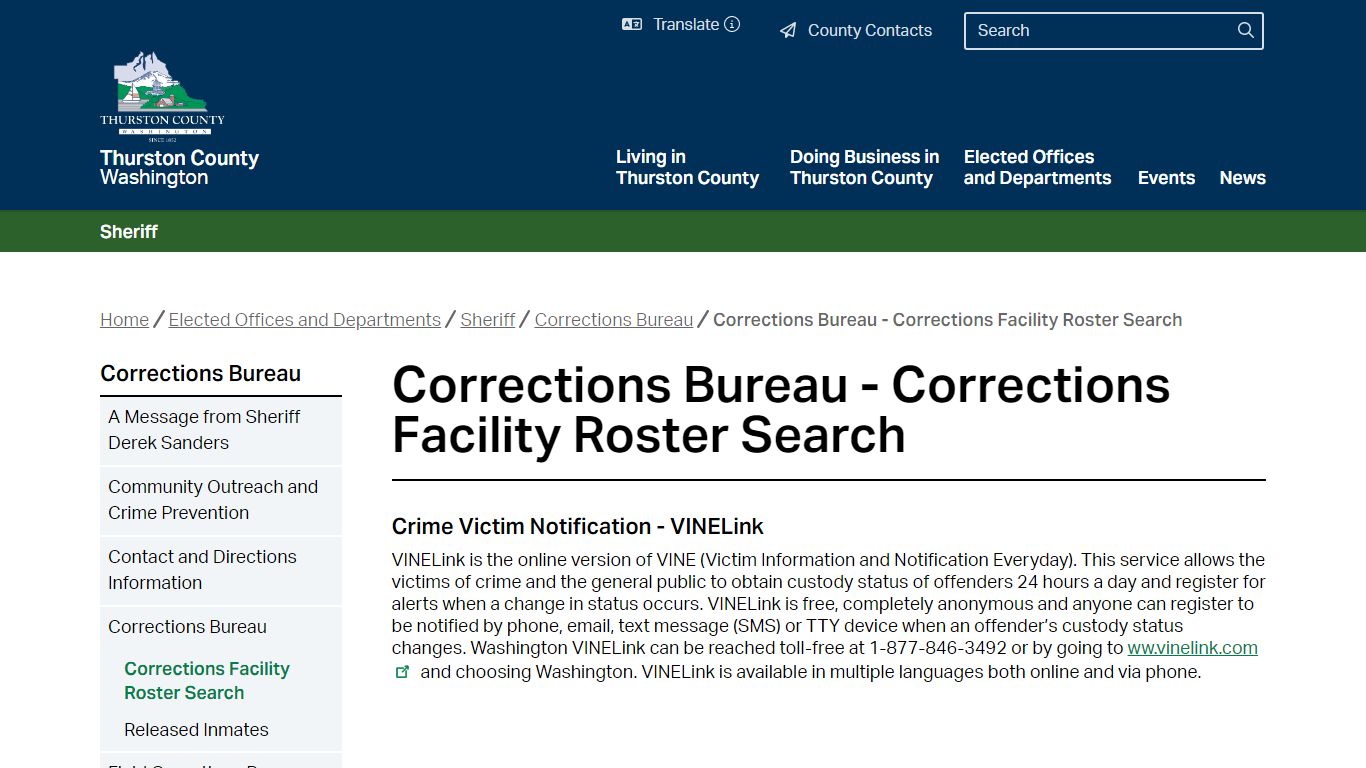 Corrections Facility Roster Search - Thurston County