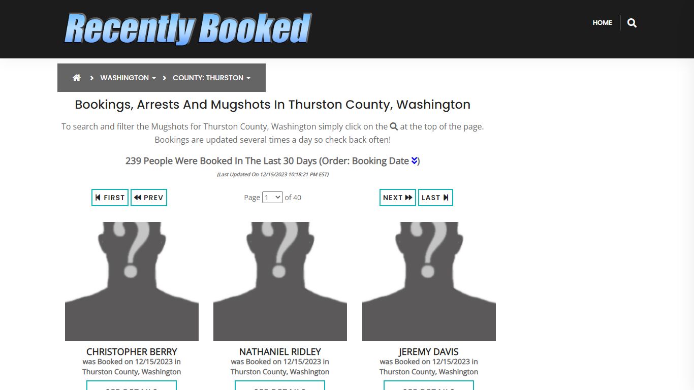 Bookings, Arrests and Mugshots in Thurston County, Washington